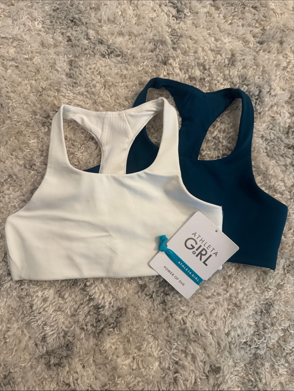Athleta Girl White and Teal Sports Bras - 2 Pack